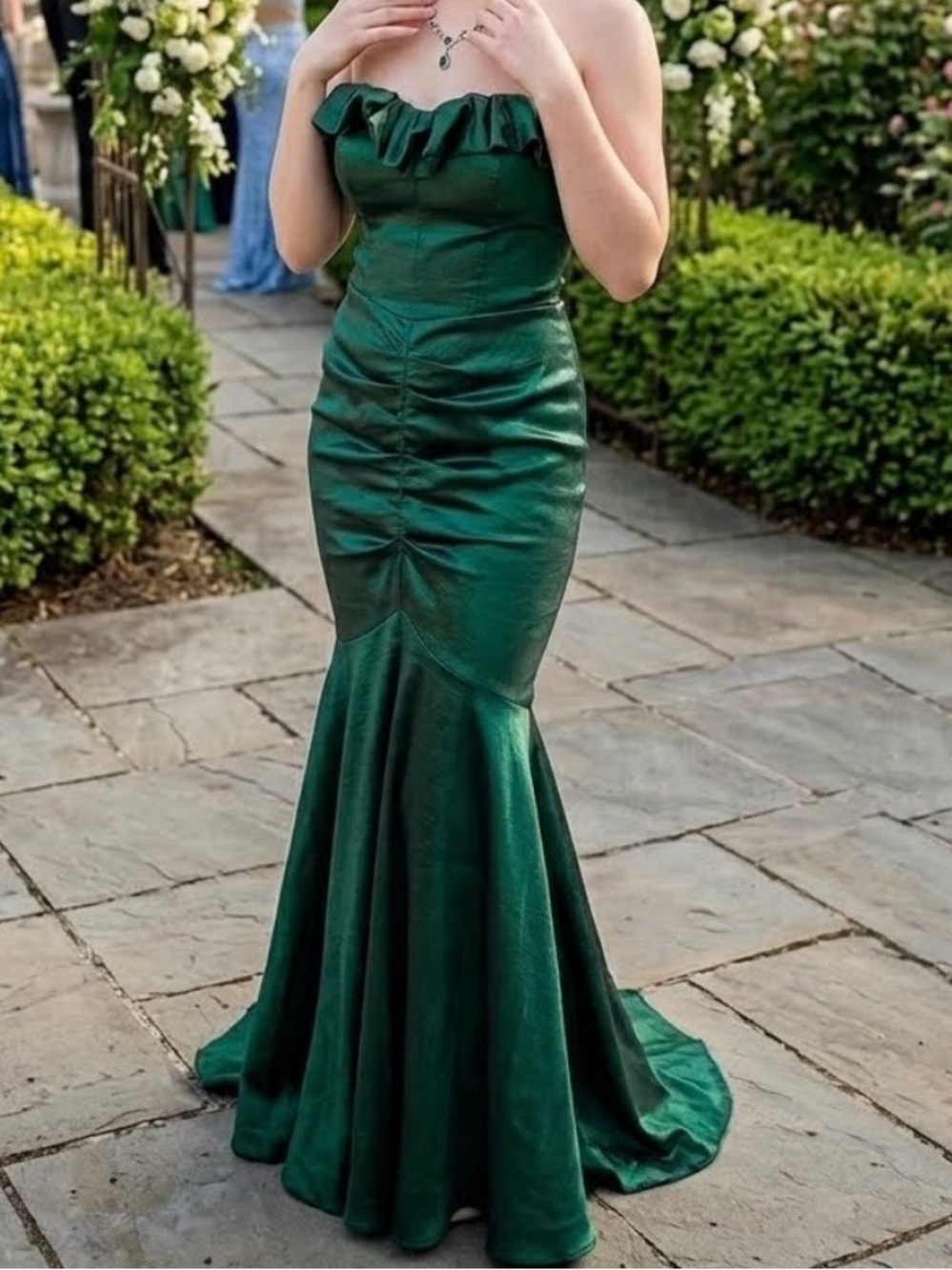 Jump Strapless Ruffled Sweetheart Mermaid Gown - Emerald